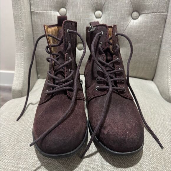 Earth Leather Lace-Up Ankle Boots Janel Dark Red -‎ 7.5 - Picture 1 of 7